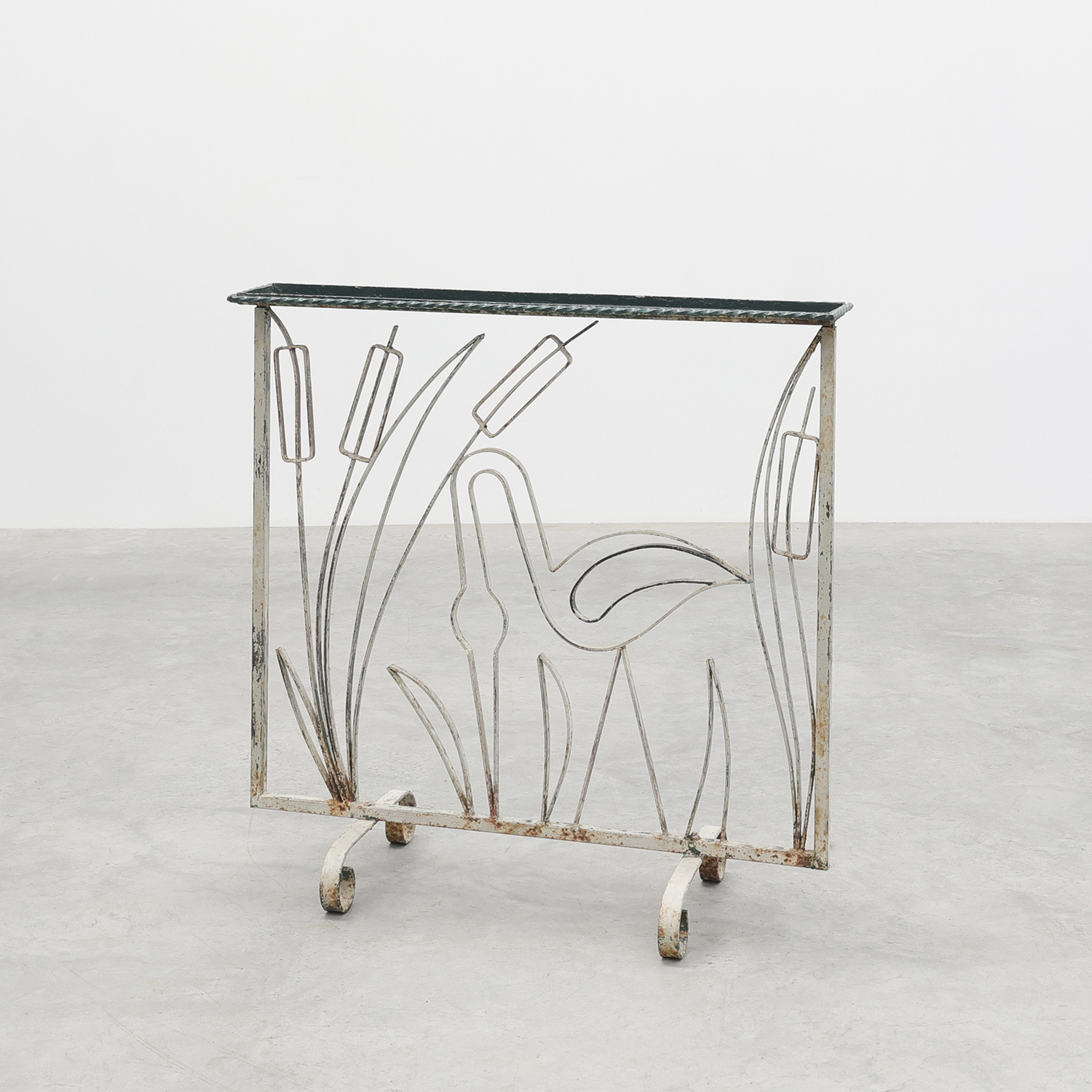 Art Deco Wrought Iron Plant Stand with Heron and Bulrushes, France, Circa 1920-img